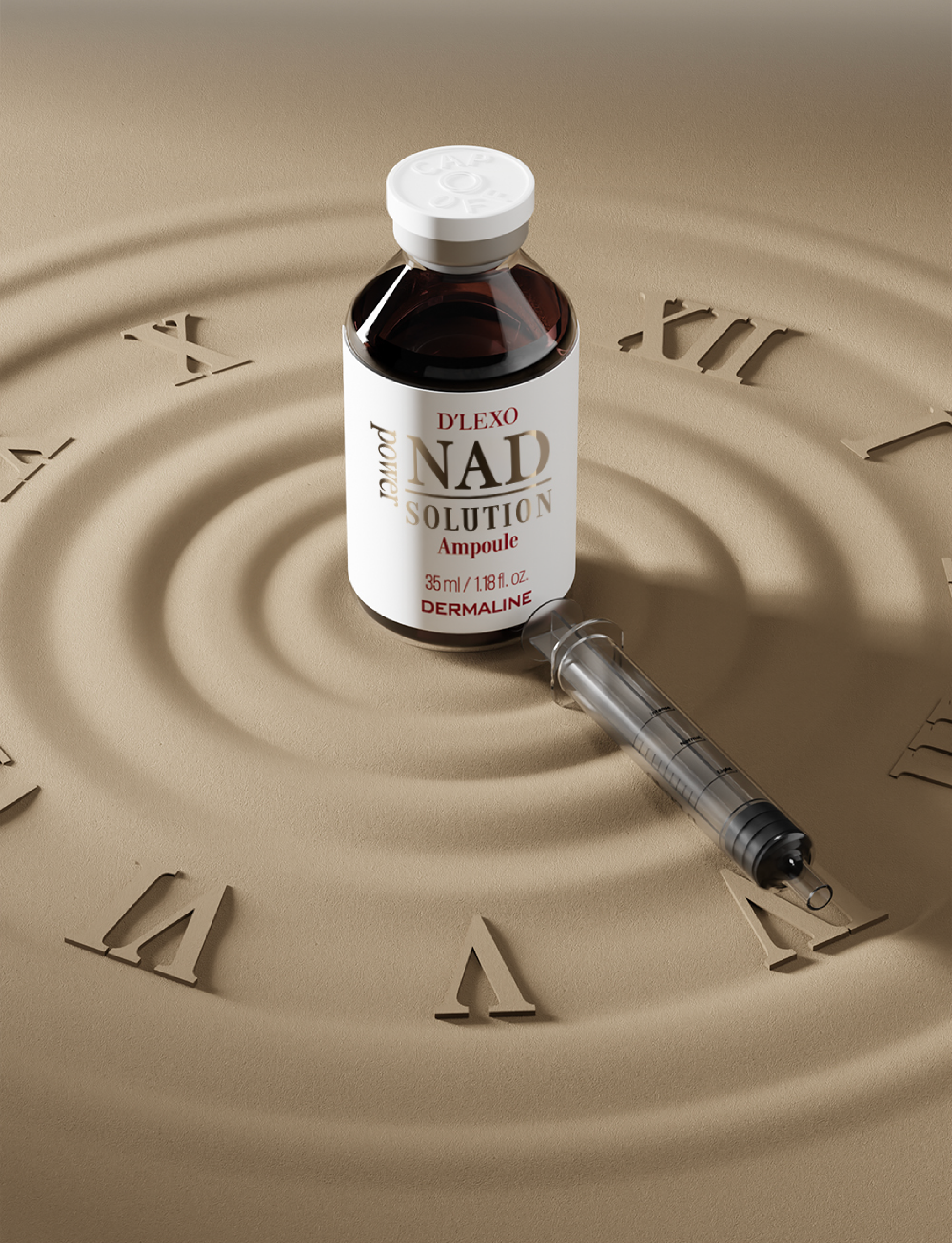 NAD ampule na písku s hodinami